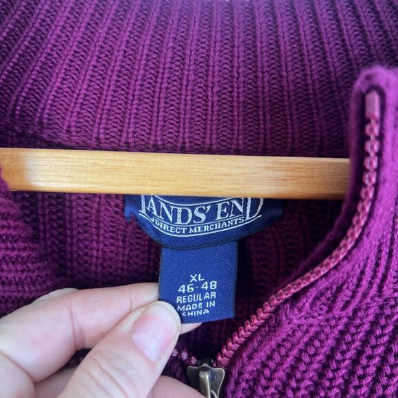 Lands End Full Zip Ribbed Knit Cardigan Sweater Retro Grandpa Core Size XL 46-48 - Picture 6 of 9